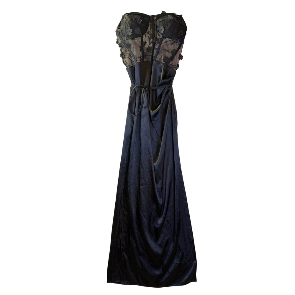 Morgan & Co Gown Womens Juniors 3 Black Floral Corset Satin Maxi Dress 10235 NEW